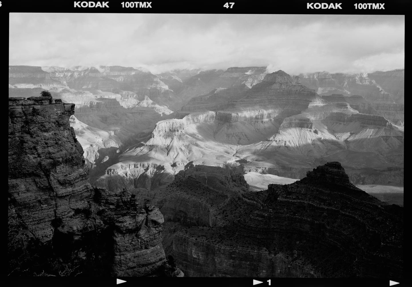 The Grand Canyon under snow on Kodak T-Max 100, 6×9, printed on Ilford Multigrade IV RC.
