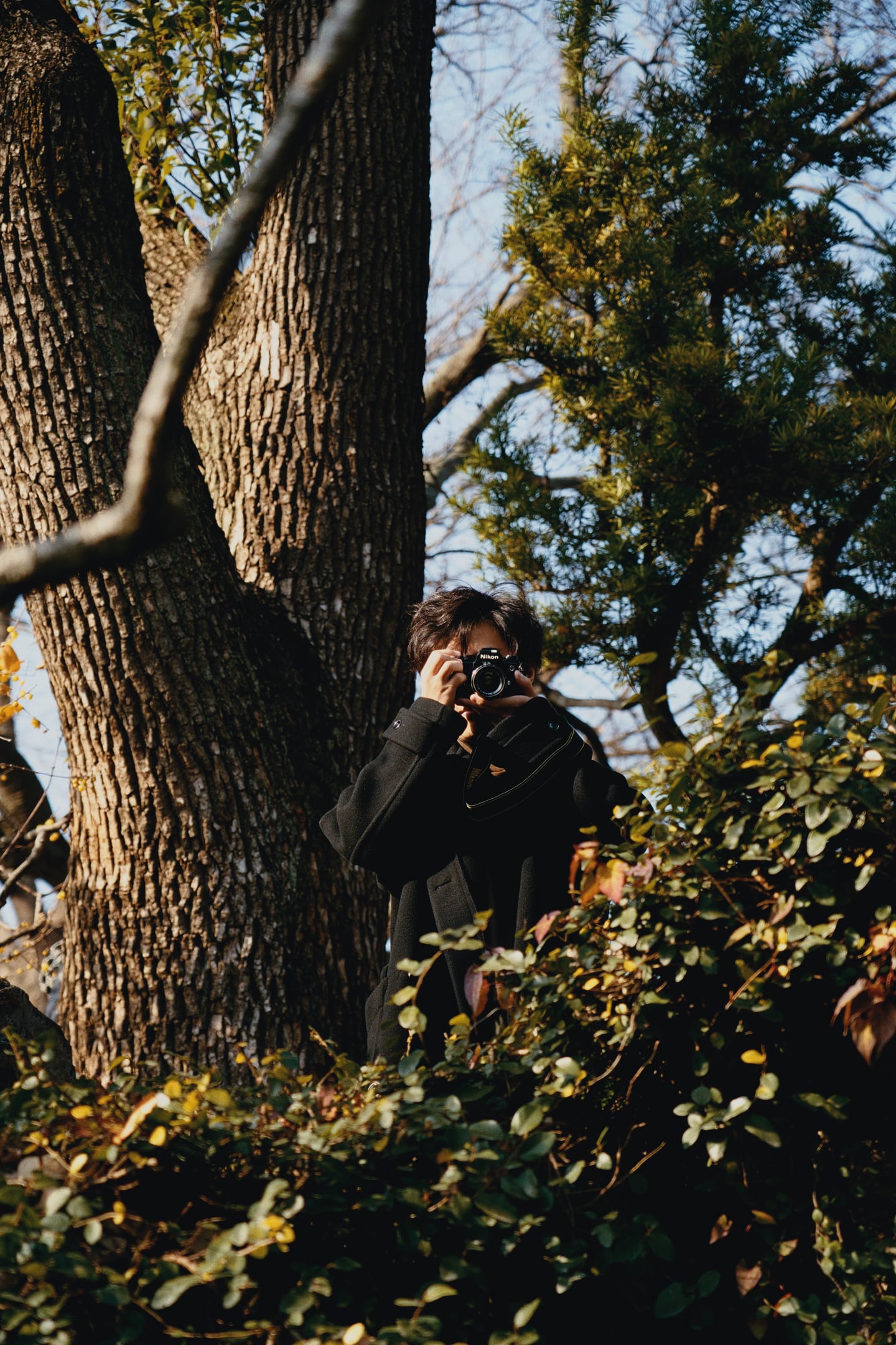 The photographer with a Nikon FA among trees in Suzhou, developed on Kodak Portra 400 and printed on Kodak Supra Endura.